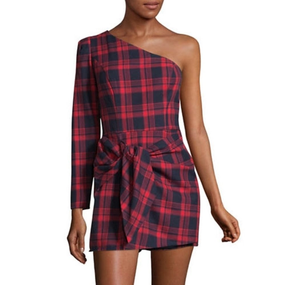 Design Lab Tartan Plaid One Shoulder Romper Red Navy Women's Small Lord & Taylor
